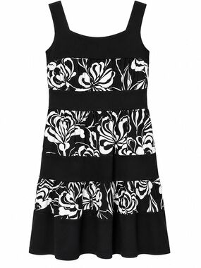 Elle Black and White Floral Block Dress